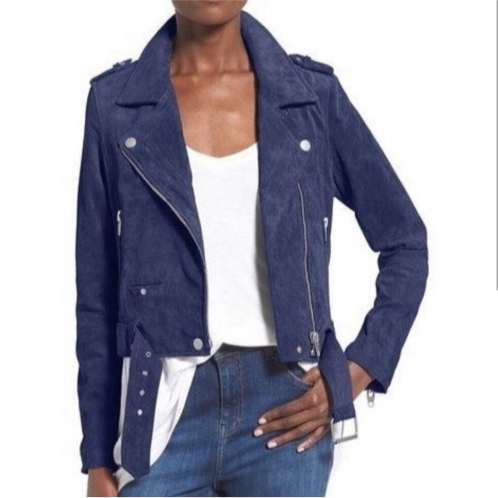 Blank NYC Suede Navy Moto Jacket Size XS